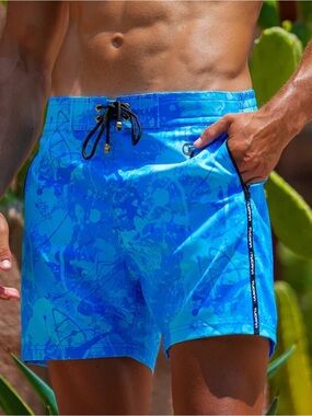 Tucann - Men's Premium Swim Shorts Splatter Swim Shorts Blue - 5"